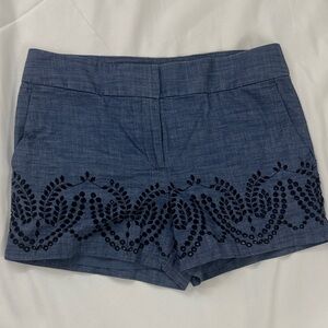 Ann Taylor High Waist Blue Embroidered Shorts